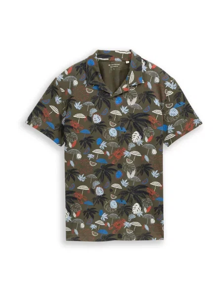 TOM TAILOR Tricou kaki / roșu alb