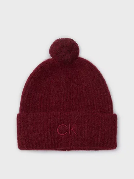 Шерстяная воздушный шапка Calvin Klein с вышивкой бордовая