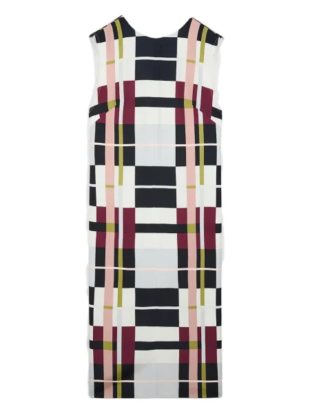 Rochie midi Ports 1961 fără mâneci în carouri până la genunchi alb