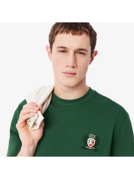 Lacoste T-Shirt Z Okrągłym Dekoltem Ze Wzorem Classic Fit Ciemnozielony zielony