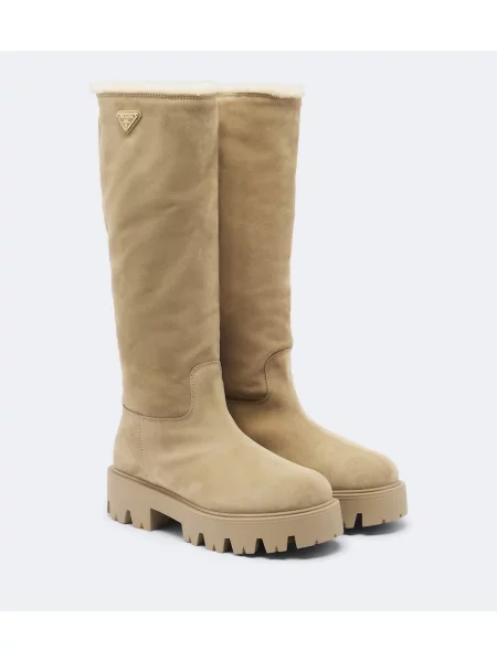 Cizme Prada din piele de căprioară bej