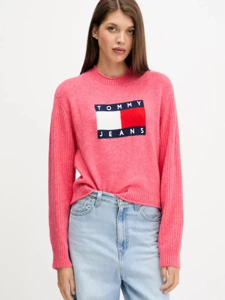 Вълнен суитчър Tommy Hilfiger розово