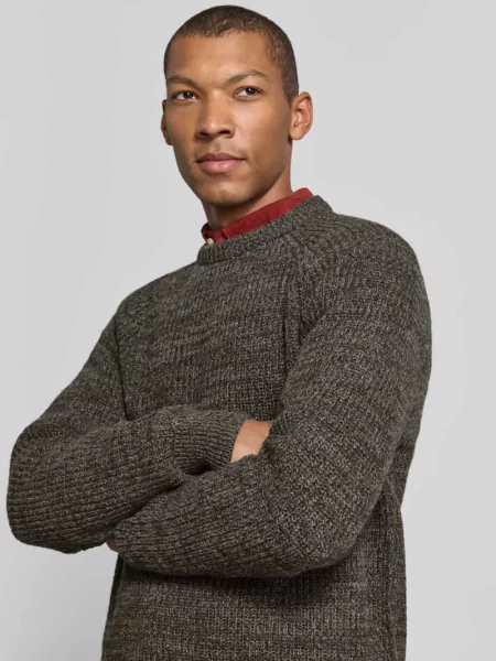 Sweter z dzianiny z czystej bawełny model BARBOUR HORSEFORD' oliwkowy