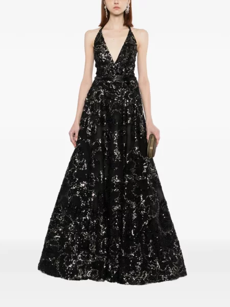 Rochie maxi Saiid Kobeisy cu broderie lungă de costum negru