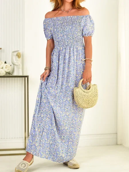 Rochie maxi Resti cu model floral cu imagine de costum albastru