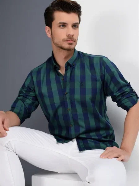 Карирана риза Dewberry синьо