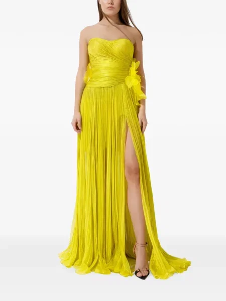 Rochie Iris Serban de mătase cu model floral cu aplicații galben