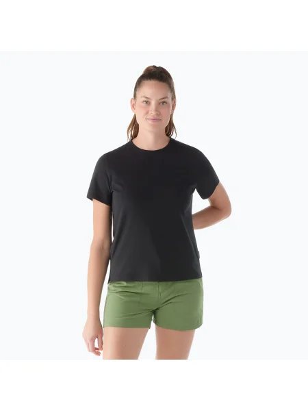 Дамска тениска за трекинг Smartwool Perfect Crew с къс ръкав black черно