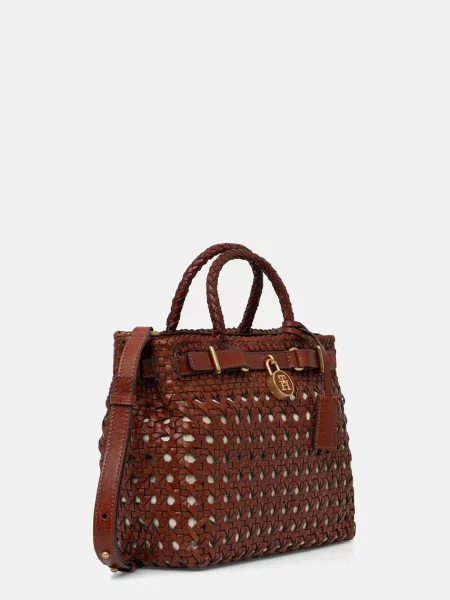 Geantă Tommy Hilfiger din piele țesută maro