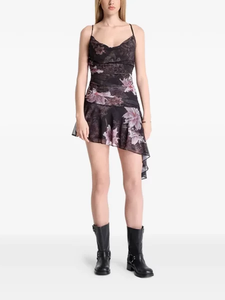 Rochie Allsaints cu model floral cu imagine asimetrică negru