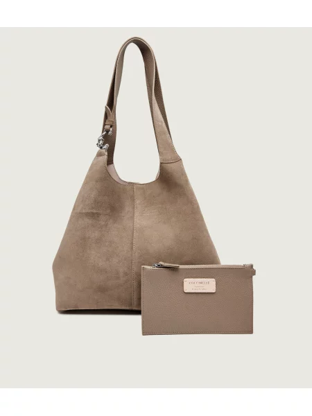 Coccinelle Geantă shopper + borsetă Coccinelle C-Easy | piele întoarsă gri