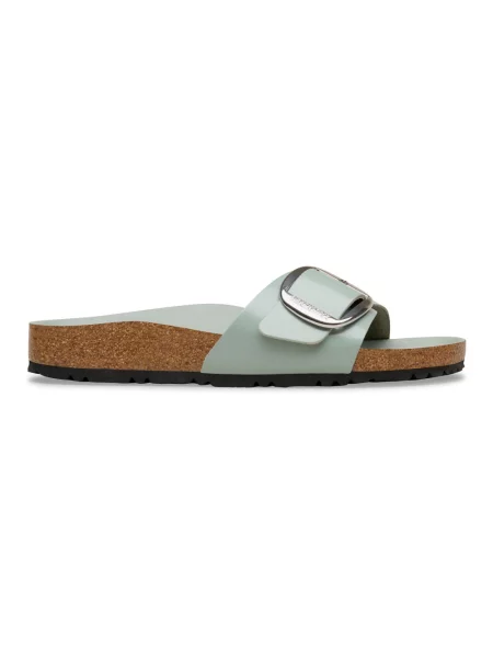 Birkenstock klapki na płaskim skórzane Madrid Big Buckle zielone