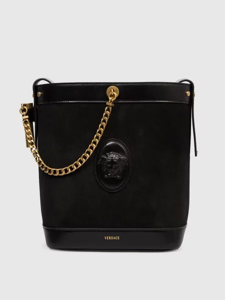 Замшева сумка бакет-бег Pivot Versace чорна