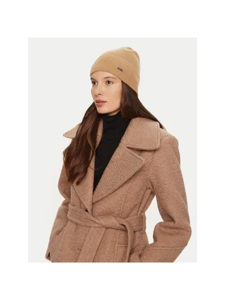 Вълнена шапка BOSS с фина плетка от вълна бежово