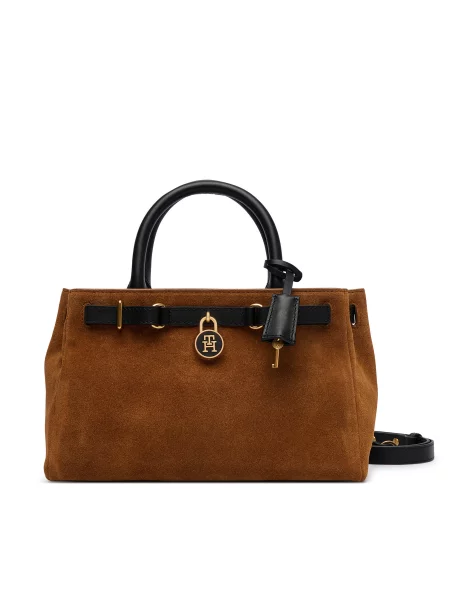 Дамска чанта Tommy Hilfiger American Icon Mini Tote Suede Le Светлокафяв