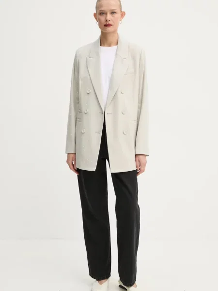 Піджак з домішкою вовни Bruuns Bazaar двобортний бежевий