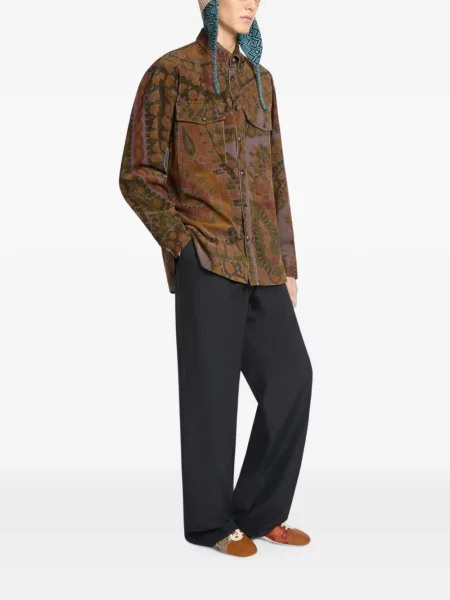 Cămașă Dries Van Noten de catifea cord maro