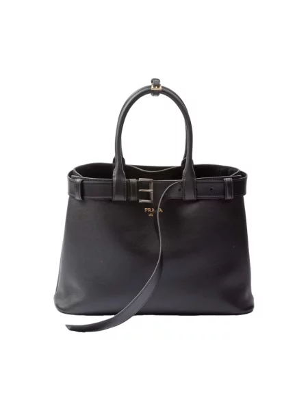 Duża torebka Prada skórzana na sprzączkę czarna