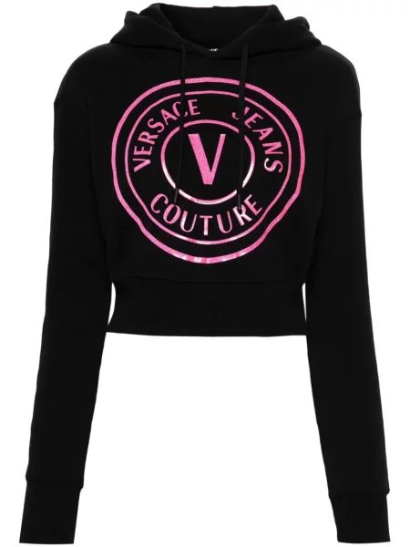 Bluza z kapturem Versace Jeans Couture z nadrukiem o krotszym kroju czarna