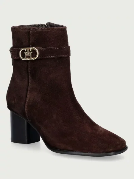 Tommy Hilfiger botine cu jos pentru femei din piele întoarsă TH STRAP SUEDE BLOCK HEEL BOOT maro