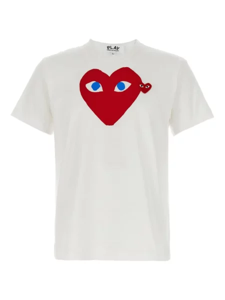 Tricou Comme Des Garcons Play cu imagine cu motiv cu inimi alb