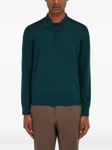 Polo Ferragamo de lână cu mâneci lungi verde