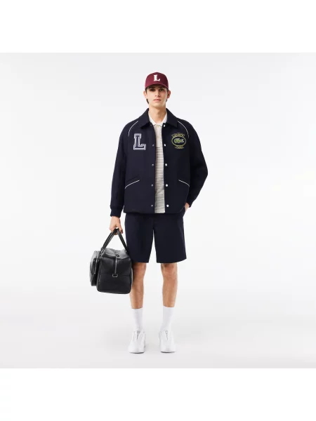 Lacoste Kurtka Premium Wool Varsity Badge granatowa
