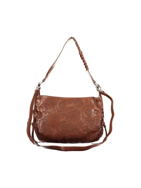 Torebka hobo Desigual skórzana z nadrukiem z wzorem paisley brązowa