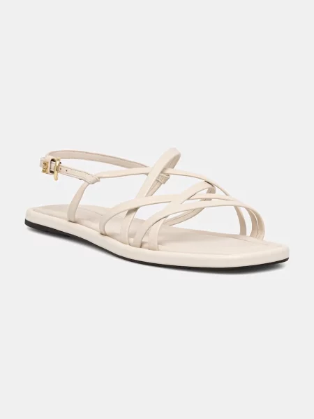Tommy Hilfiger sandale pentru femei din piele FLAT STRAPPY SANDAL LTH bej