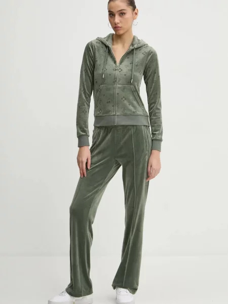 Велюрова кофта Juicy Couture з капюшоном візерунок зелений