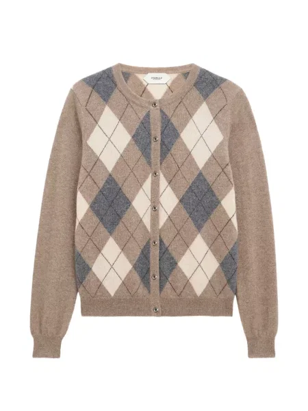 Cardigan Pringle Of Scotland cu model argyle cu decolteu rotund