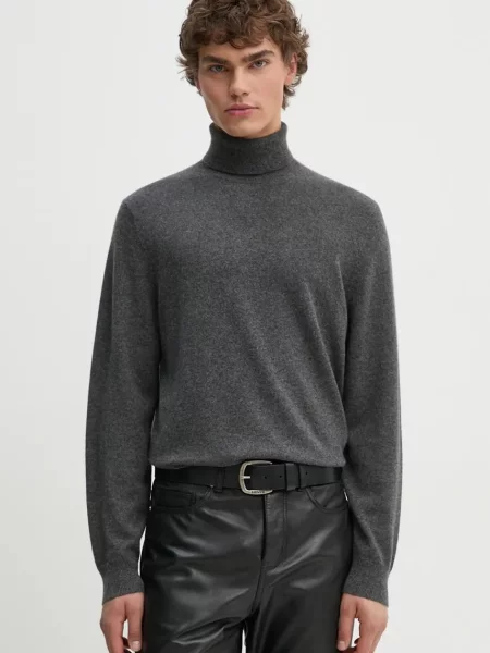 Кашмирен пуловер Theory от лека материя с поло сиво