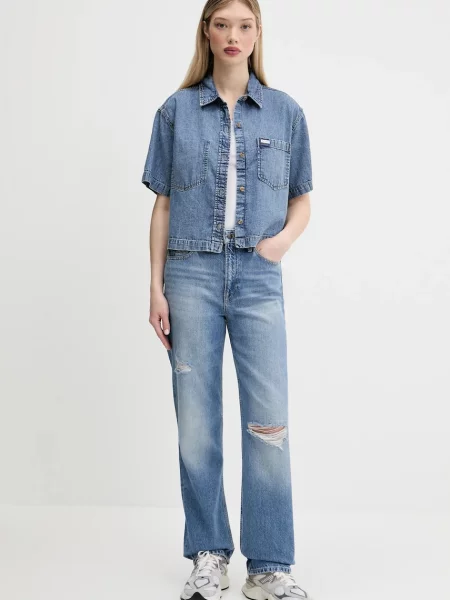 Guess Jeans koszula jeansowa relaxed z kołnierzykiem klasycznym niebieski