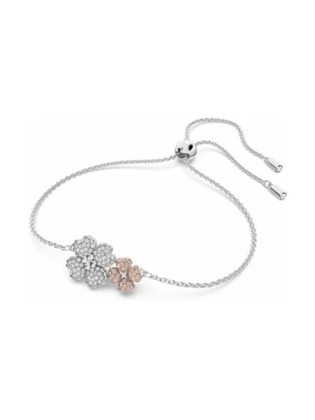 Lniana bransoletka Swarovski w kwiatki biała