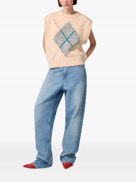 Pulover Msgm tricotate cu model argyle portocaliu