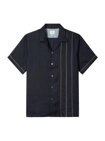Lniana koszula Paul Smith w paski z paskiem niebieska