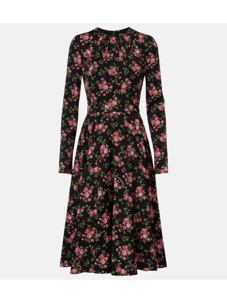 Rochie midi Dolce&gabbana de mătase cu model floral până la genunchi negru