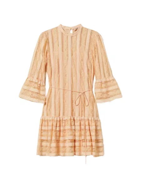 Rochie Twinset cu dungi din dantelă de costum roz