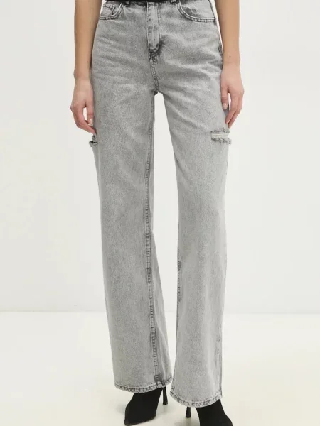 Дънки Answear Lab с висока талия сиво