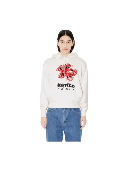 Bluza z kapturem Kenzo w kwiatki z kapturem biała