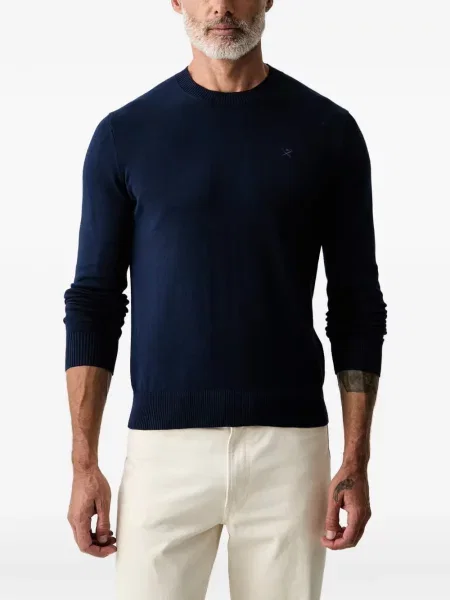 Pulover Hackett London cu broderie cu decolteu rotund albastru