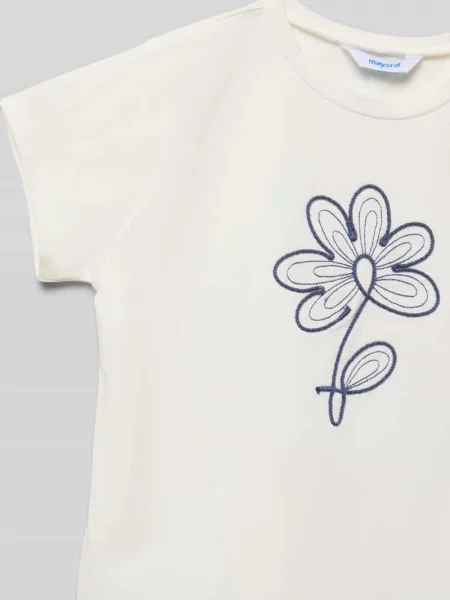 T-shirt z kwiatowym przeszyciem Mayoral biała