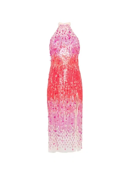 Rochie midi Simona Corsellini cu paiete cu gât halter roz