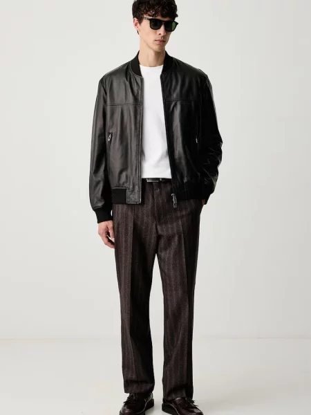 Armani Exchange geacă bomber pentru bărbați din piele negru