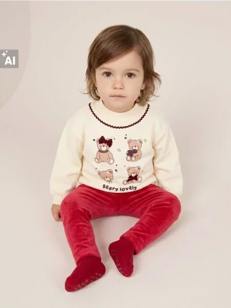 Sinsay Mikina crewneck s potiskem medvídka a bavlnou krémová