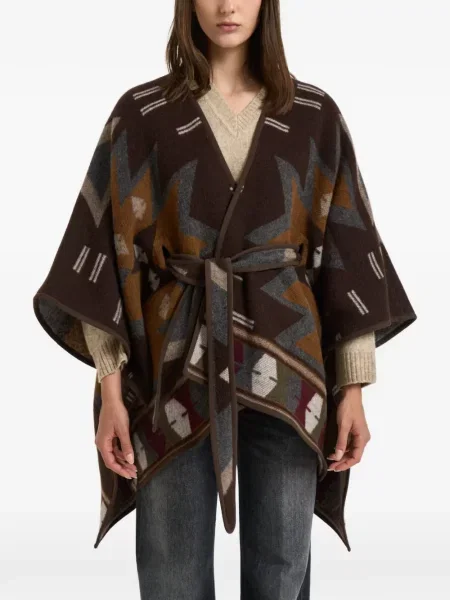 Cu centură geacă Bazar Deluxe cu imprimeu geometric maro