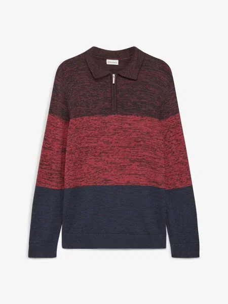 Sweter z cienkiej dzianiny z kołnierzykiem polo czerwona