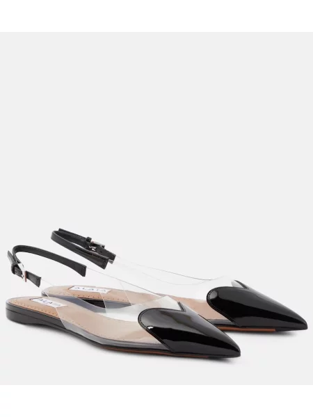 Usnjene lakirane balerinke Alaia z odprtimi petami črna