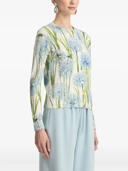 Cardigan Oscar De La Renta cu model floral cu imagine alb