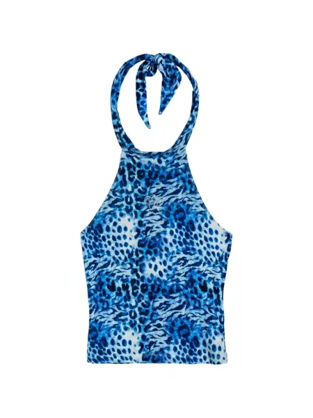 Top Juicy Couture cu imagine cu model leopard cu legături albastru